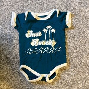 Just Beachy Teal Baby One-Piece Bodysuit with White Trim